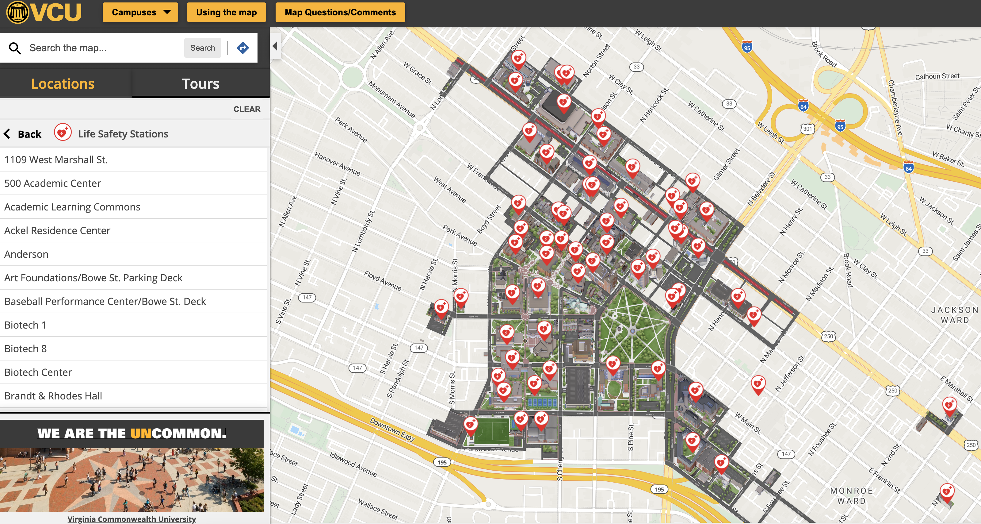 Screenshot of the interactive campus map