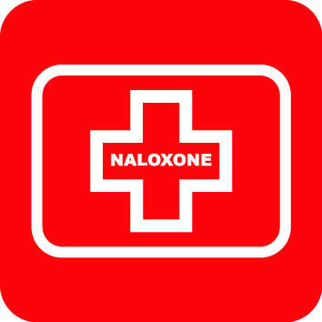Rectangle with cross and Naloxone written in the center