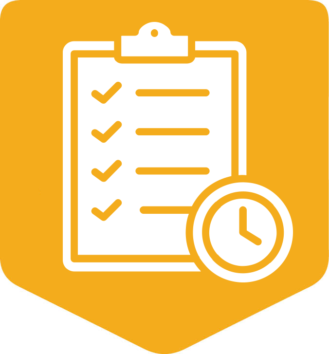 Checklist and clock icons over gold background